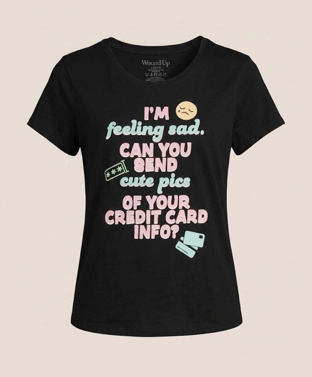 Wound Up Womens Black Graphic T-Shirt Pics of Your Credit Card Large